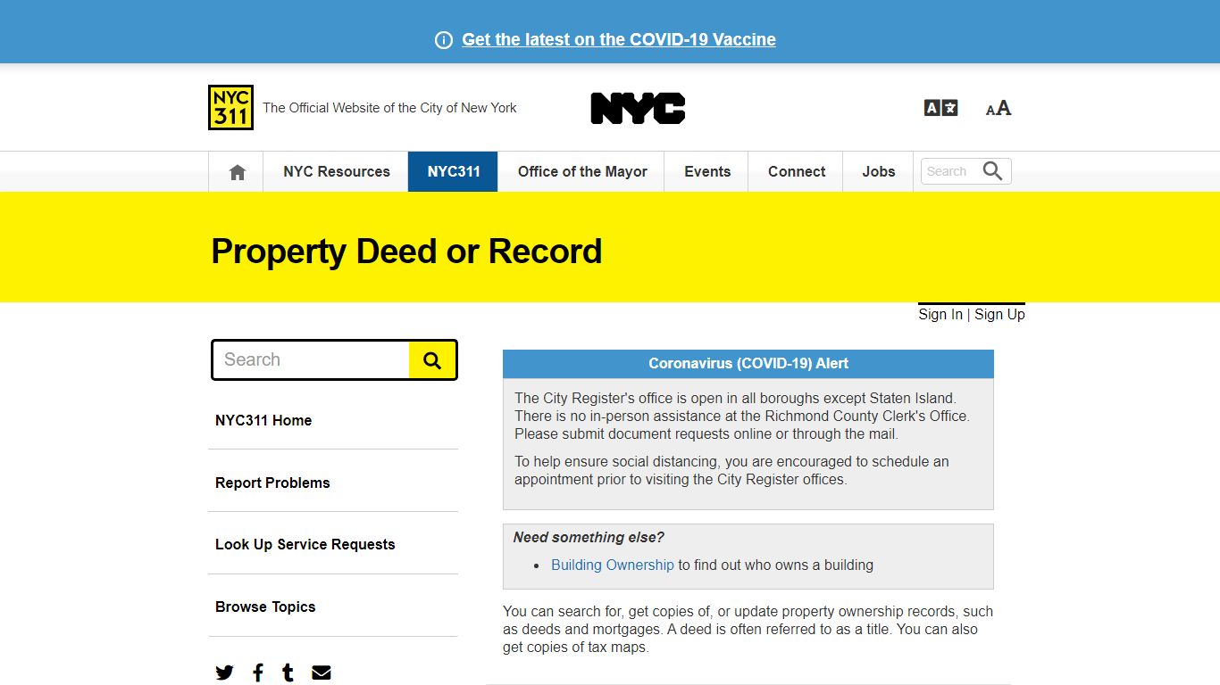 Property Deed or Record · NYC311 - New York City